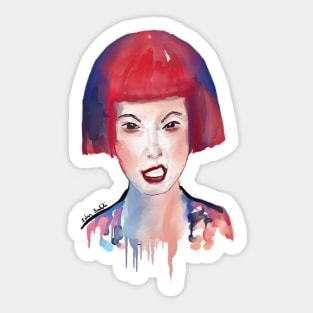 Cool Girl with Red and Blue Hair 'Making a Face' Sticker